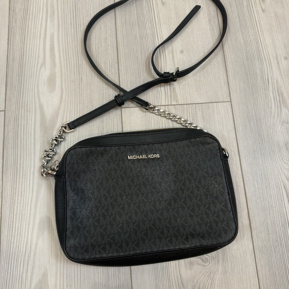 Michael Kors Jet Set Large Crossbody Bag In Black Signature - Picture 2 of 12